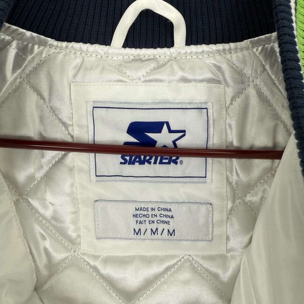 Starter NFL Seattle Seahawks Full Snap Navy White Satin Quilted Jacket Sz Medium - Picture 6 of 11